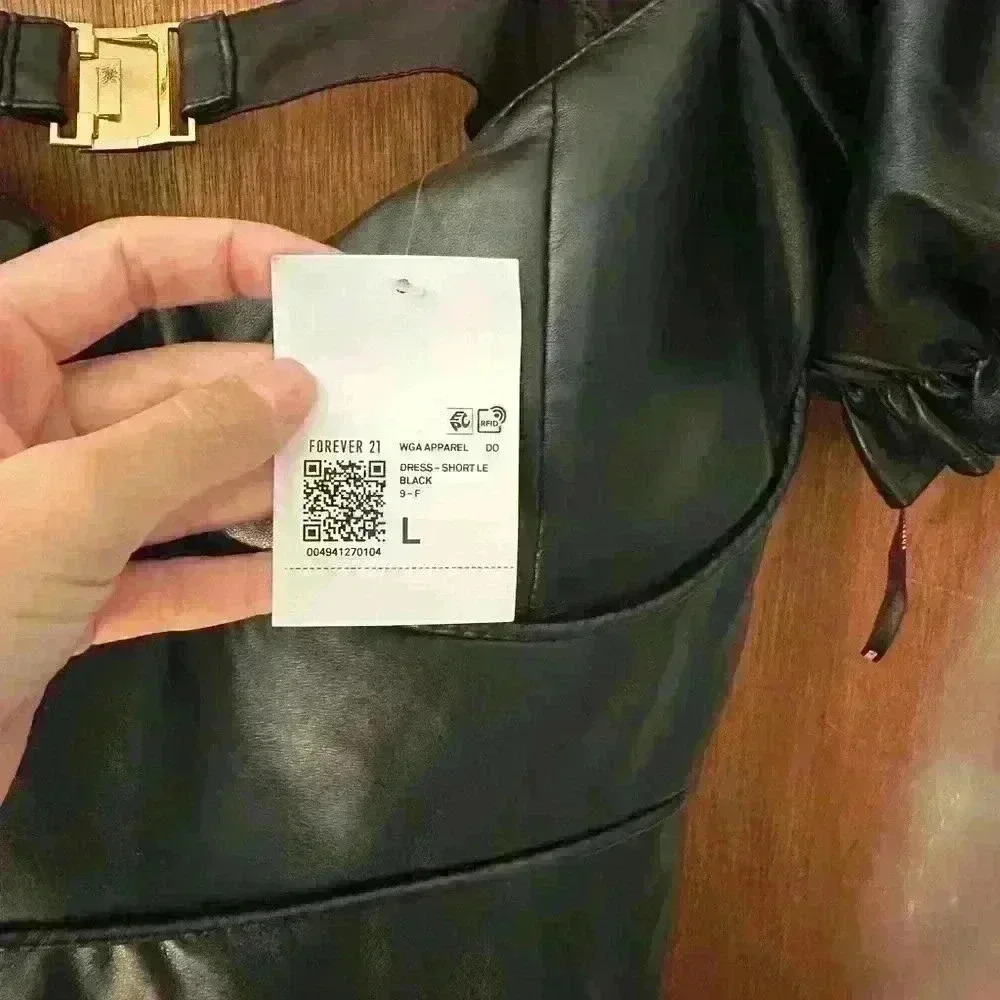 NWT Forever21 Faux Leather Puff-Sleeve Mini Dress - Picture 9 of 9